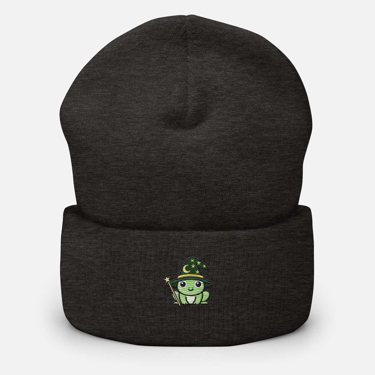 Wizard Frog Embroidered Cuffed Beanie – Handmade, Multiple Colors, Unisex Style