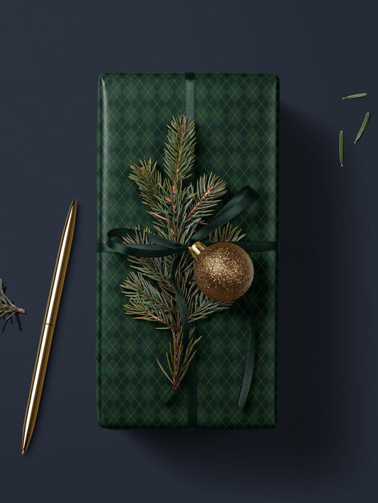 Green Argyle Wrapping Paper Birthday Gift Wrapping Paper Golf Gift Wrap Christmas Wrapping Paper Green Plaid Gift Wrap for Him Gift Brother