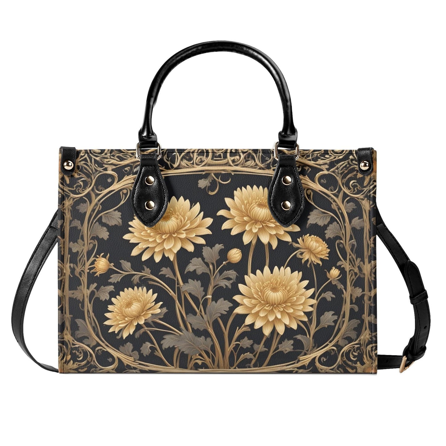 Golden Chrysanthemums Bag Cute Crossbody Bag Unique Purse Cute Purse, Luxury Bag Vegan Leather Bags Printed Designer Bag