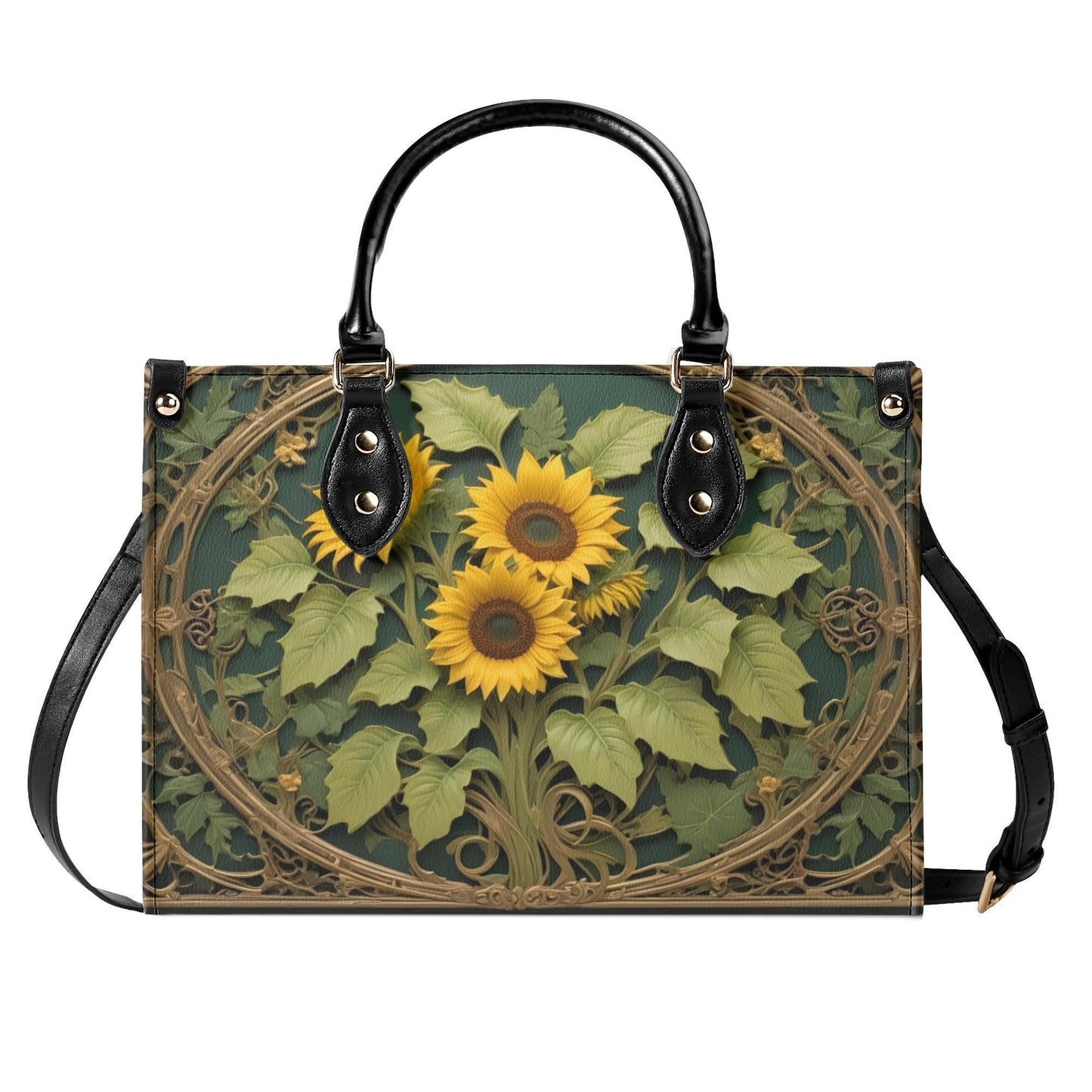 Golden Sunflowers and Ivy Bag Cute Crossbody Bag Unique Purse Cute Purse, Luxury Bag Vegan Leather Bags Printed Designer Bag