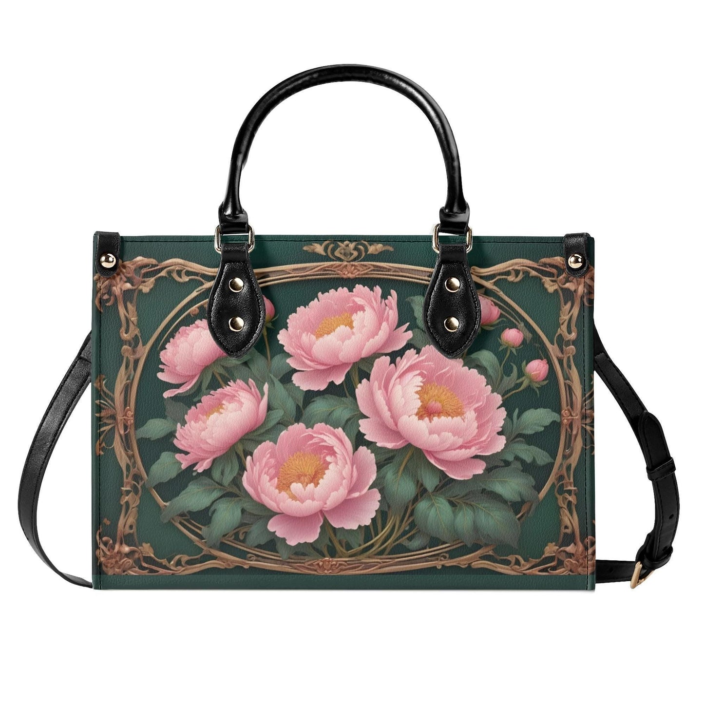 Peonies Crossbody Bag - Floral Vegan Leather Designer Purse, Unique Gift for Women