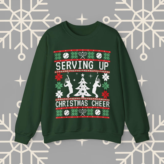 Tennis Ugly Christmas , Serving Up Christmas Cheer Sweatshirt, Funny Holiday Jumper, Tennis Gifts