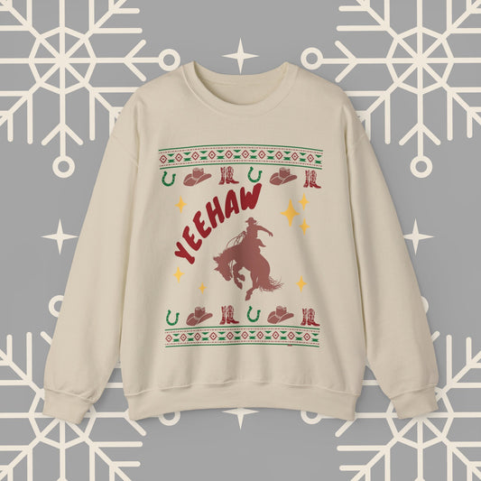 Cowboy Christmas Sweatshirt, Horse Riding Ugly Christmas , Yeehaw Funny Holiday Crewneck Jumper, Cowboy Gifts