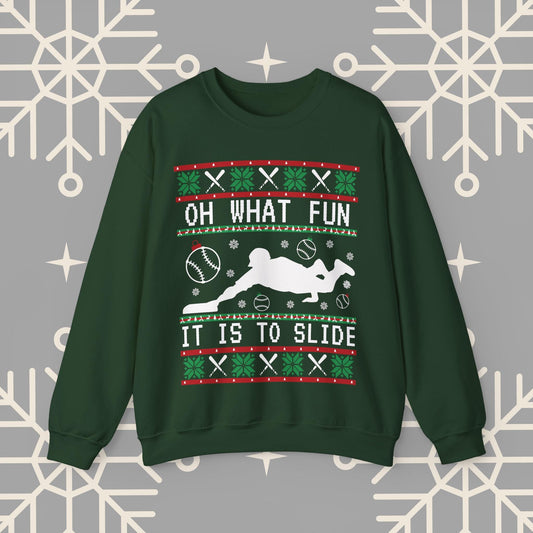 Baseball Ugly Christmas , Oh What Fun It Is To Slide Funny Baseball Sweatshirt, Christmas Party, Gift for Baseball Player