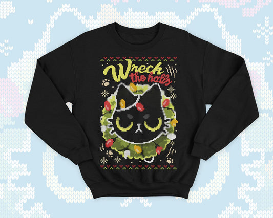 Angry cat Ugly Christmas - Cute kitty gift - geek sweatshirt - naughty kitten - Santa present