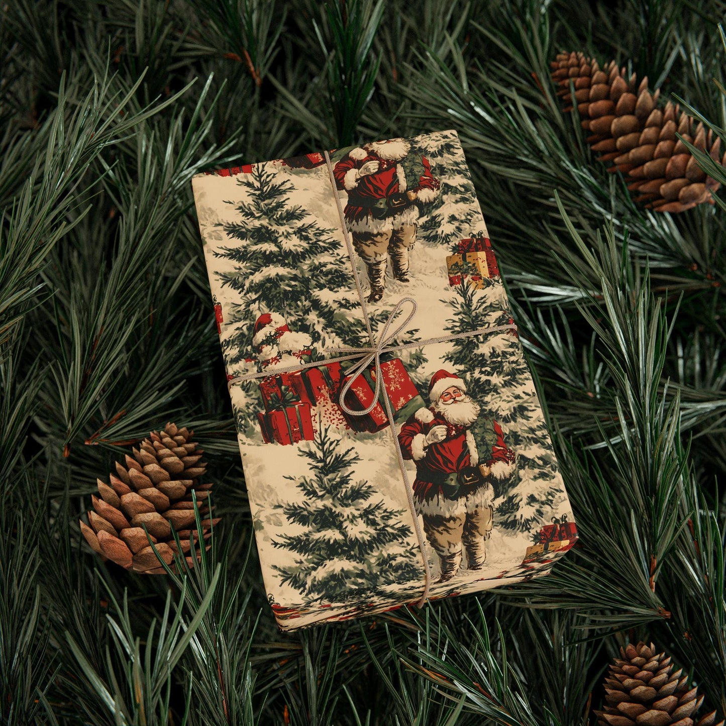 Vintage christmas wrapping paper Toile Gift Wrap Santa Holiday Gift Wrapping Paper Christmas Gift Wrap Xmas Wrapping Paper Roll