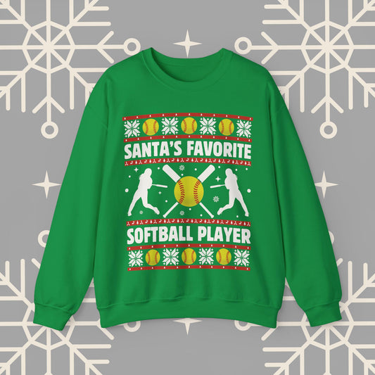 Christmas Softball Sweatshirt, Santa's Favorite Softball Player Ugly Christmas , Holiday Sports Pullover, Softball Gifts