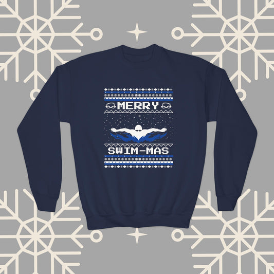 Youth Merry Swim-mas Ugly Christmas , Swimming Christmas Sweatshirt for Kids, Swim Shirt for Boys, Gift for Swimmer