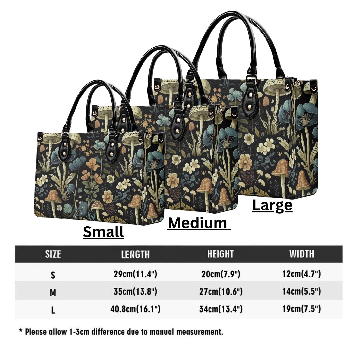 Enchanted Forest Tote. Multi-pocket PU Leather Handbag For Women, Square Vegan Leather Purse, For Mom, Versatile Handbag