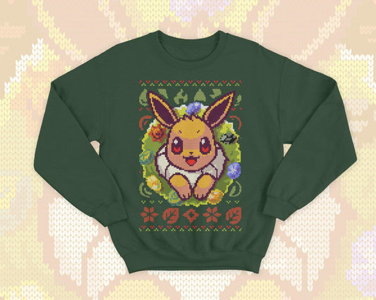 Eeveelution gamer Ugly Christmas - Cute and Kawaii sweatshirt gift - video game monster - Evolution stones - moon - sun - pixel art