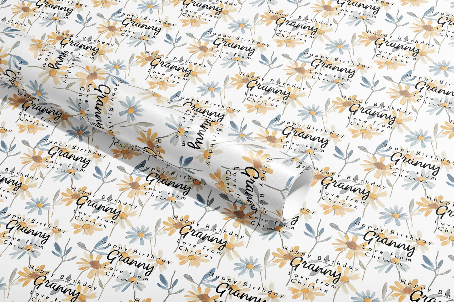 Personalised Floral Birthday Gift Wrap, Wrapping Paper, Flowers, Your Name, Customised, Any Age, Party, Your Age, Anniversary, Recycle, Eco