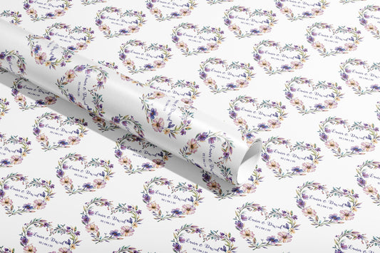 Personalised Wrapping Paper, Wedding, Gift Wrap, Your Names, Birthday, Flowers, Customised, Party, Engagement, Valentines, Anniversary