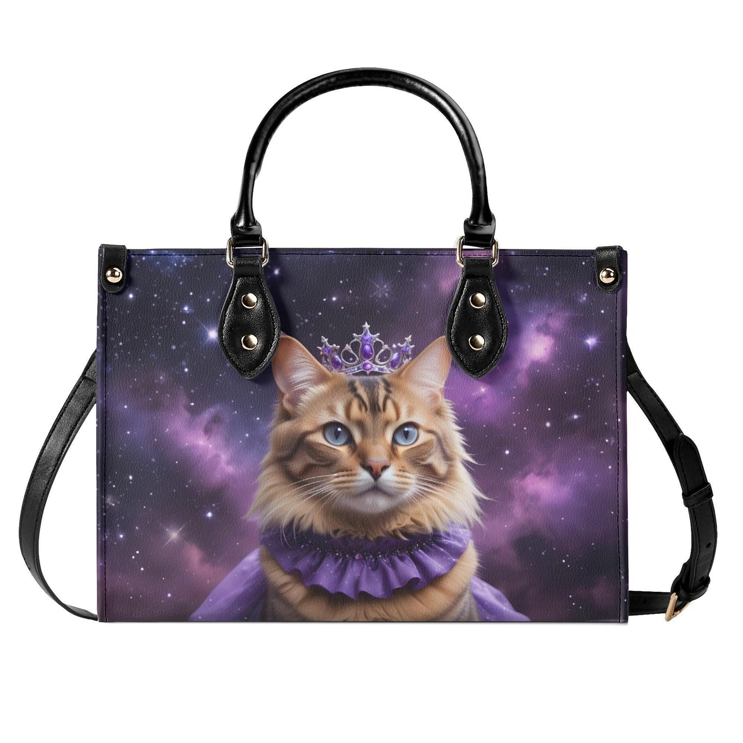 Nebula Queen Cat Crossbody Bag - Celestial Vegan Leather Purse, Unique Gift for Cat Lovers