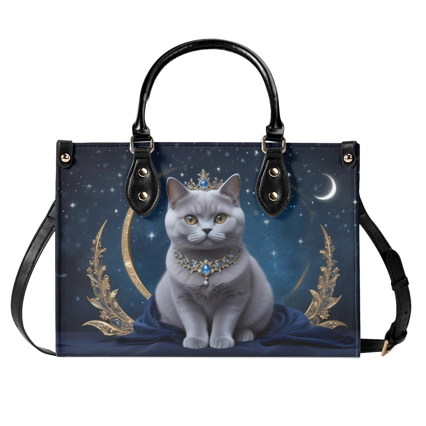 Astral Marquise Cat Crossbody Bag - Vegan Leather Designer Purse, Celestial Gift for Cat Lovers