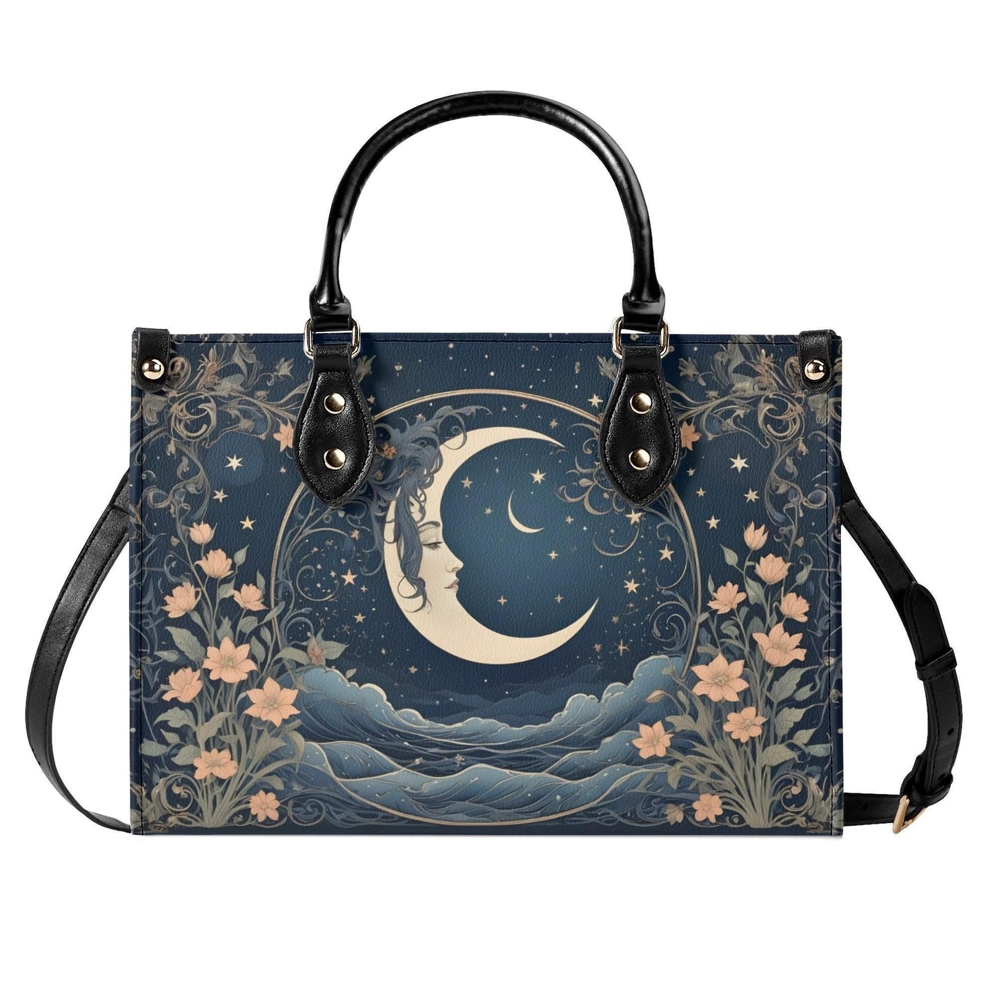 Moon Design Crossbody Bag - Unique Vegan Leather Purse, Mystical Gift for Women