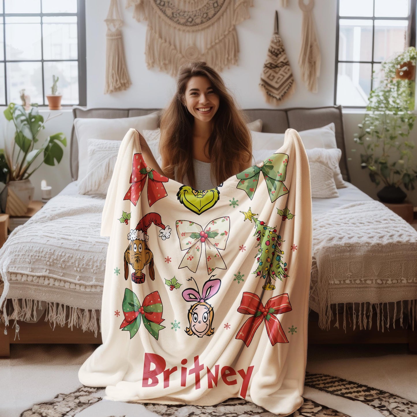 Cozy Christmas Coquette Blanket, Custom Throw,Cozy Name Blanket,Merry Christmas Gift, Lovers Gift, Xmas Home Decor,