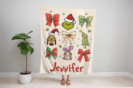 Cozy Christmas Coquette Blanket, Custom Throw,Cozy Name Blanket,Merry Christmas Gift, Lovers Gift, Xmas Home Decor,