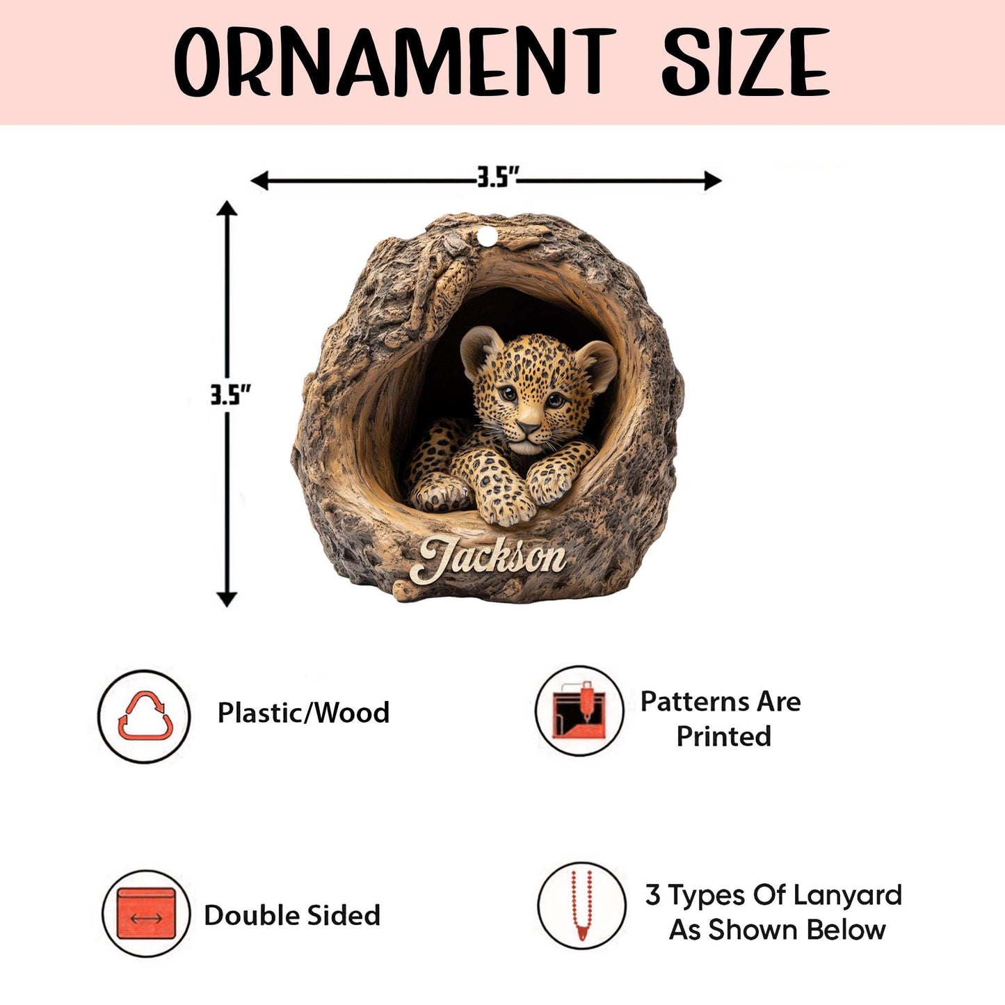 Personalized Leopard 2D Flat Ornament, Custom Name Christmas Tree Ornament, Leopard Baby Christmas Home Decor, Xmas Gift for Leopard Lover