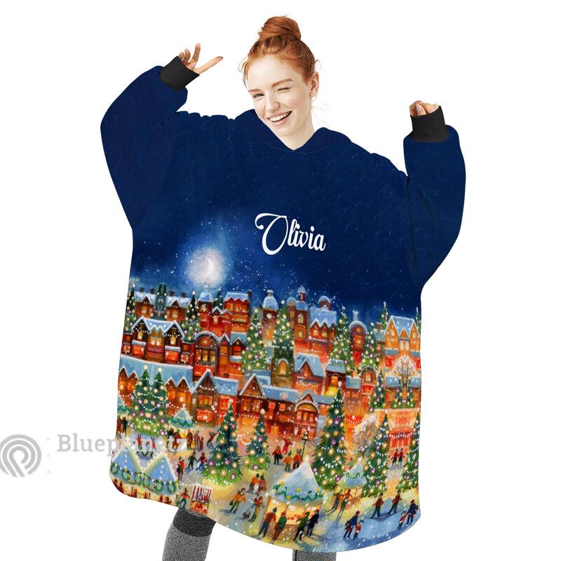 Custom Name Christmas Hoodies Blanket, Personalized The Most Wonderful of The Time Wearable Hoodie Blanket, Christmas Oversized Blanket