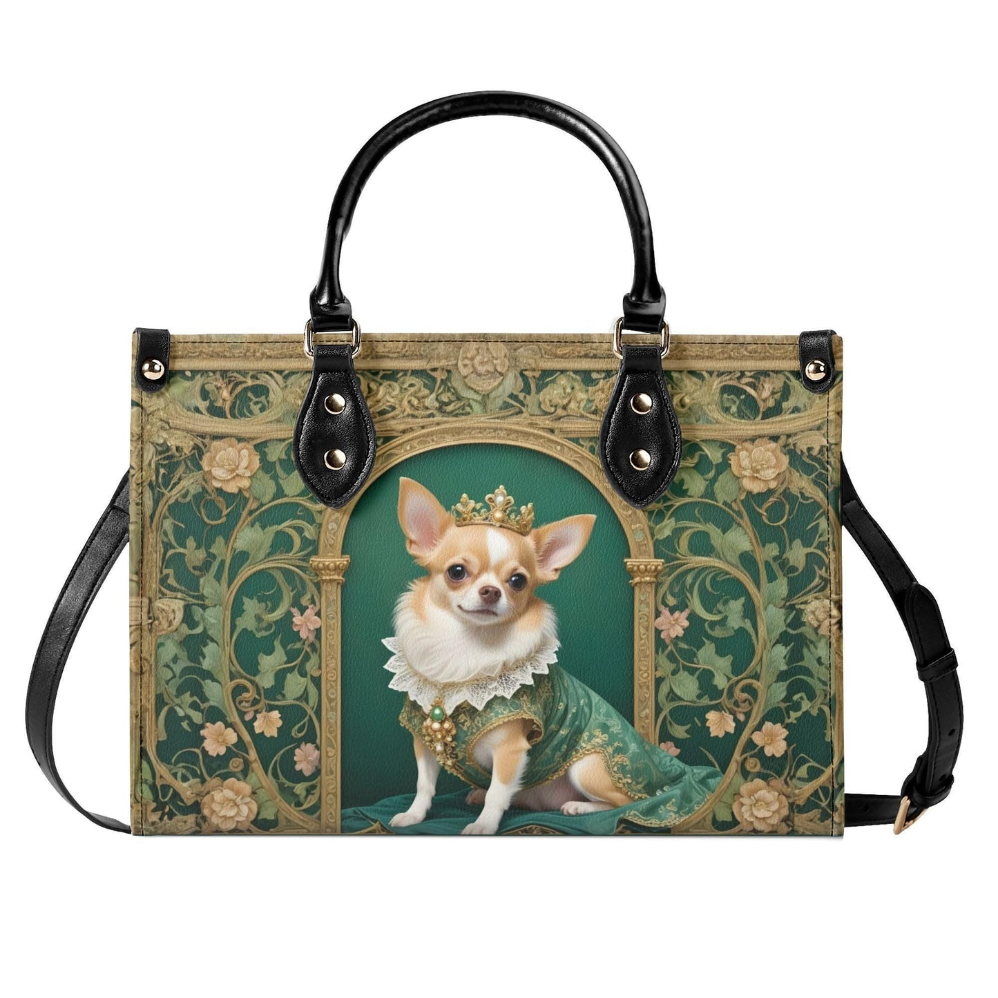 Chihuahua Art Nouveau Crossbody Bag - Royal Dog Portrait Vegan Leather Purse, Unique Gift for Dog Lovers