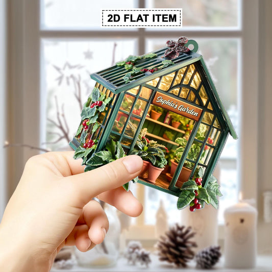 Personalized Greenhouse Christmas Tree Ornament, Gift for Plant Lovers, Garden House Ornament, Greenhouse 2D Flat Ornament, Plants Grow Gift