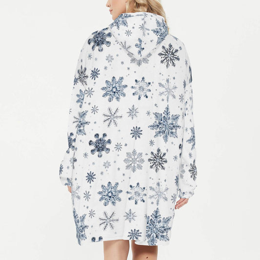 Snowflake Flannel Sleeper Blanket Hoodie - Soft, Warm & Cozy