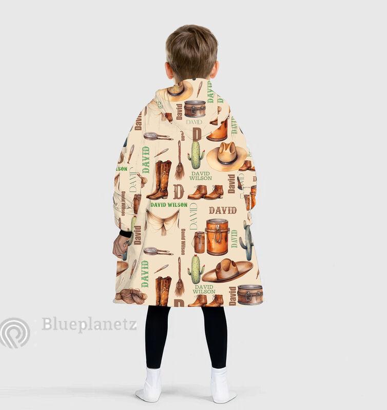 Custom Name Hoodies Blanket, Personalized Cowboy Cowgirl Christmas Wearable Hoodie Blanket, Christmas Oversized Blanket, Christmas Gift