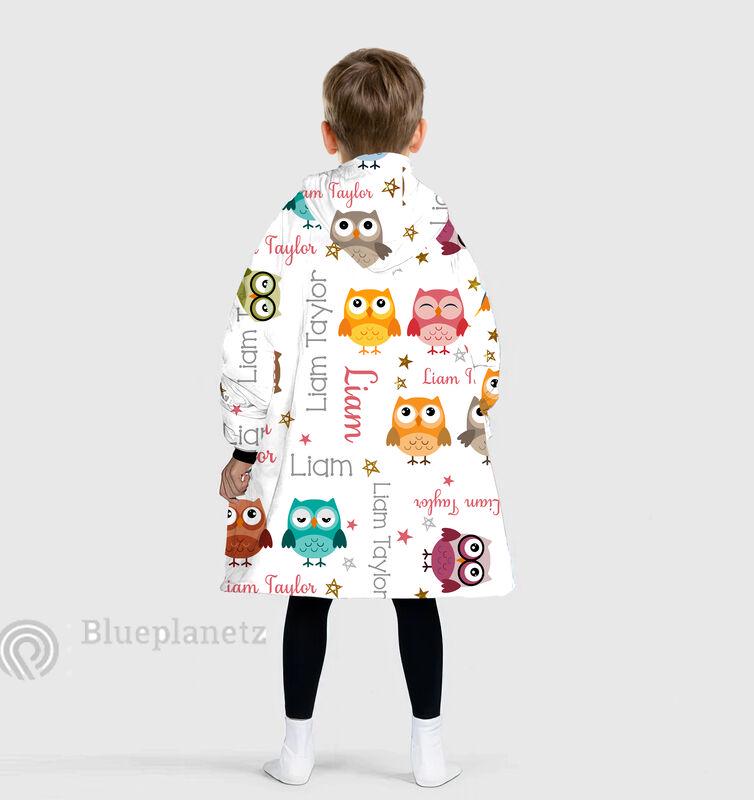Custom Name Hoodies Blanket, Personalized Owl Wearable Hoodie Blanket, Oversized Blanket, Christmas Gift