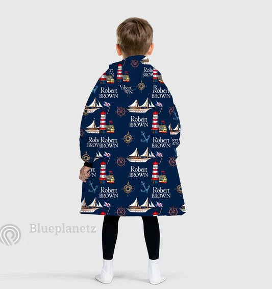 Custom Name Hoodies Blanket, Personalized Nautical Sailboat Hoodie Blanket, Oversized Blanket, Christmas Gift, Birthday Gift