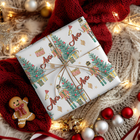Kids Personalized Christmas Nutcracker Gift Wrapping paper - Childrens Custom Gift wrap - Classic Childs Name Gift Wrap