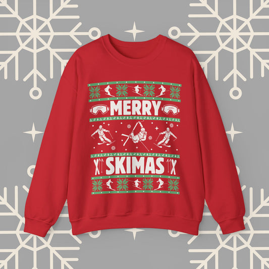 Merry Skimas Ugly Christmas , Skiing Christmas Sweatshirt, Ski Holiday Jumper, Funny Gift for Skier