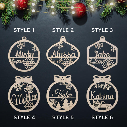 Personalized Christmas Wood Ornament | USA Made | Custom name Ornament | Laser Cut Gift Tag | Laser Cut Name Bauble