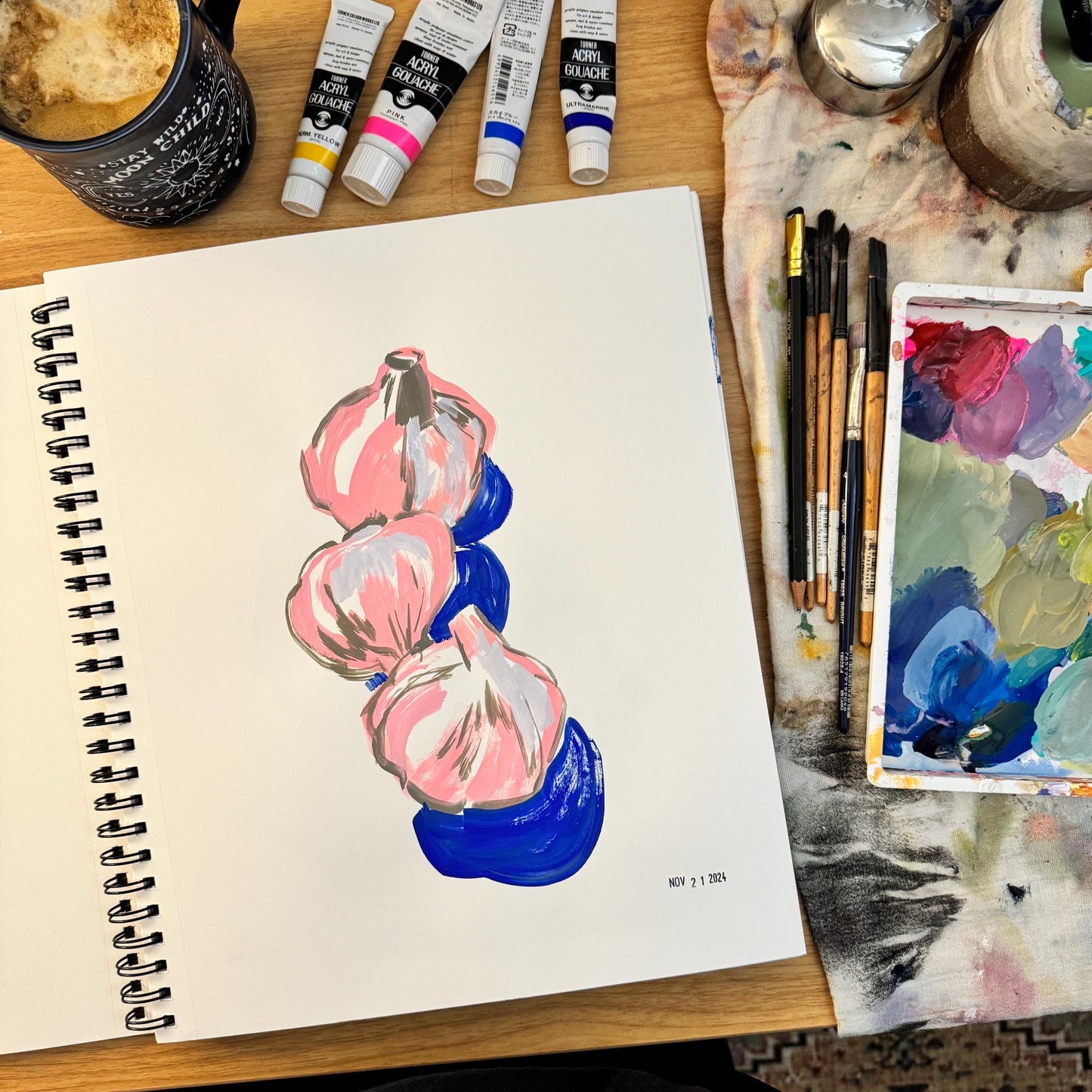 Garlic | Original Art Gouache Painting Kitchen Art