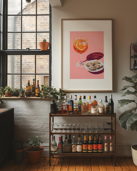 Aperol Spritz & Oysters Art Print: Quirky Bar Cart Decor