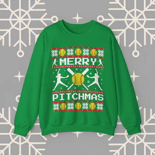 Softball Christmas Sweatshirt, Merry Pitchmas Ugly Christmas , Funny Xmas Jumper, Gift for Softball Player