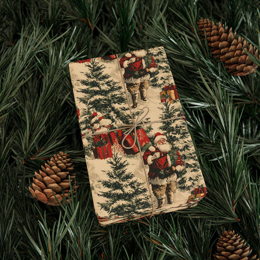 Vintage christmas wrapping paper Toile Gift Wrap Santa Holiday Gift Wrapping Paper Christmas Gift Wrap Xmas Wrapping Paper Roll