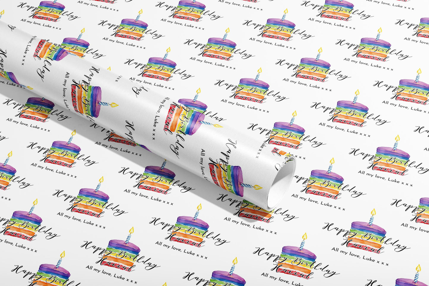 Personalised Birthday Gift Wrap, Wrapping Paper, Rainbow, Your Age, Name, Customised, Party, Paper, Anniversary, Recycle, Eco, Cake, Satin