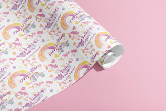 Personalised Birthday Gift Wrap, Wrapping Paper, Unicorn, Your Name, Customised, Wedding, Party, Paper, Your Age, Anniversary, Recycle, Pink