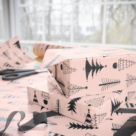 Pink Christmas Tree Gift Wrapping Papers - Custom Holiday Gift Wrap - Girls Gift Wrap