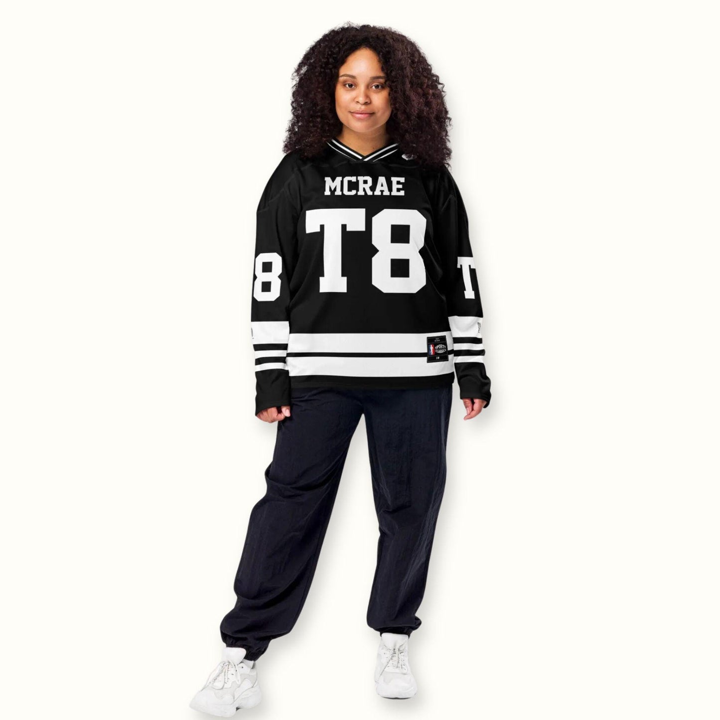 Unisex Streetwear Hockey Jersey: T8 Concert Outfit Black and White