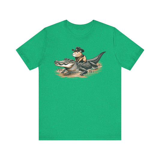 Funny Capybara Riding Alligator Shirt | Funny Animal T-shirt | Cute Reptile Tee | Humor Meme Shirts | Silly Gift Idea | Weird Hunting Tshirt