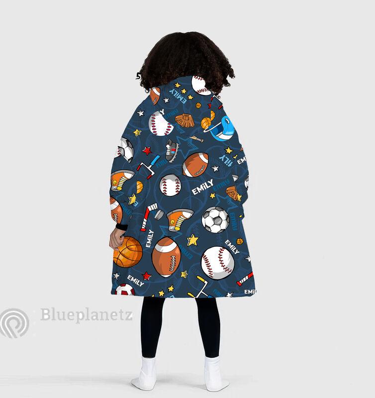 Custom Name Hoodies Blanket, Personalized Sport Football Baseball Basketball Hoodie Blanket, Oversized Blanket, Christmas Gift