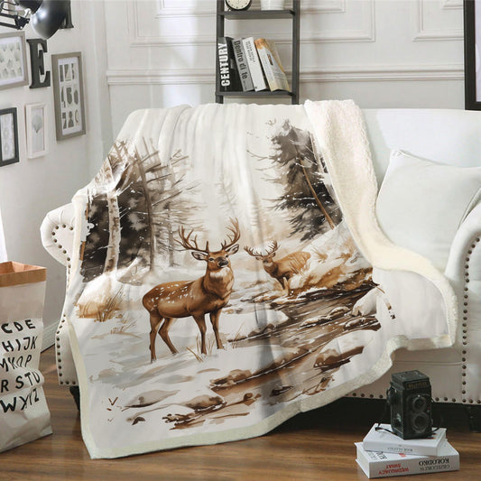 Vintage Deer Wilderness Scene Blanket, Retro Deer Blanket, Nineties Vintage Buck And Doe Deer Blanket, Deer Hunting Blanket, Hunting Season