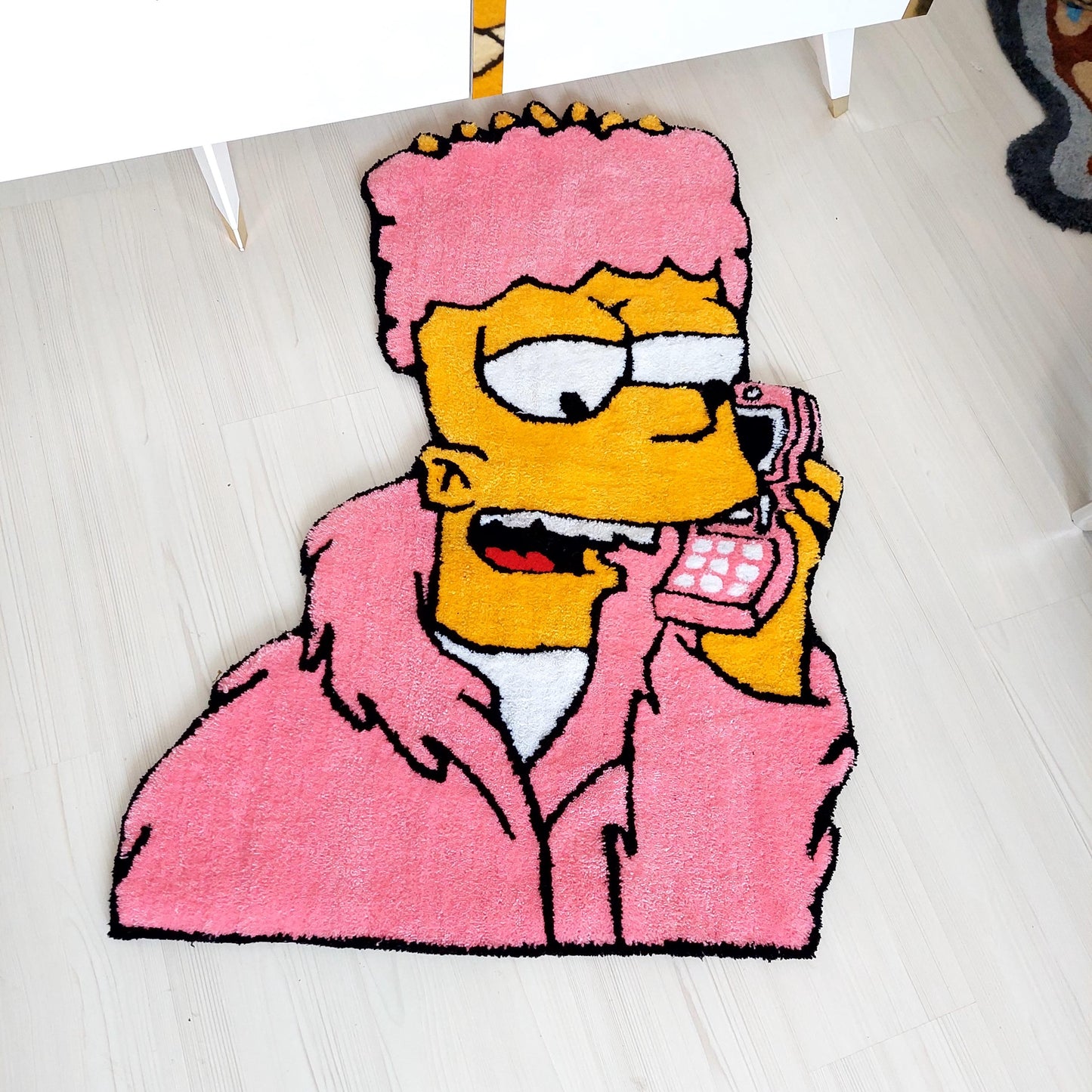 Bart Tufted, Simpsons Rug, Movie Rug, Pink Rug, Cartoon Character Rug, Custom Rug, Handmade Rug, Tufted Rug,Area Rug,Gift For Her,Home Decor