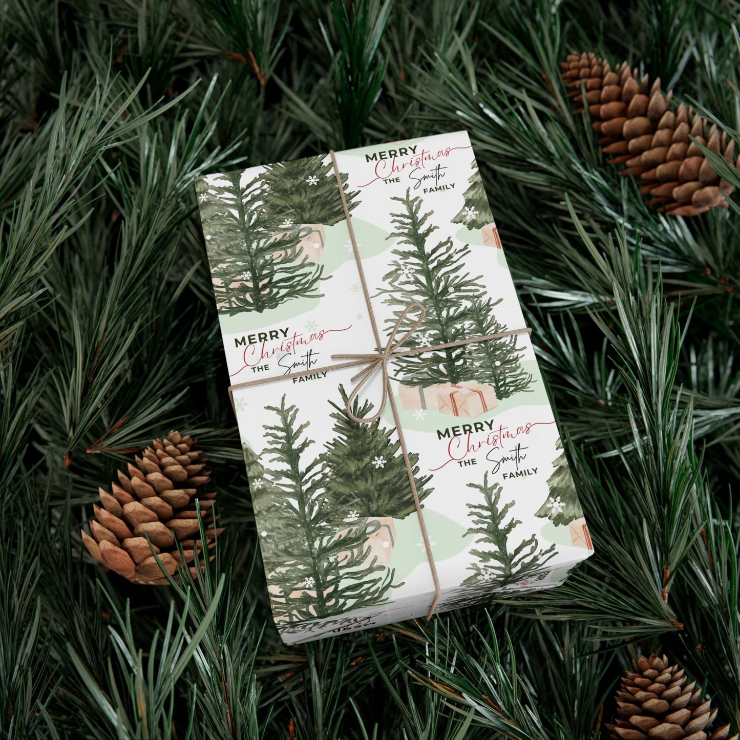 Personalized Christmas Tree Gift Wrapping Papers - Family Name Christmas Gift wrap - Classic Last Name Gift Wrap - Simple Gift Wrap
