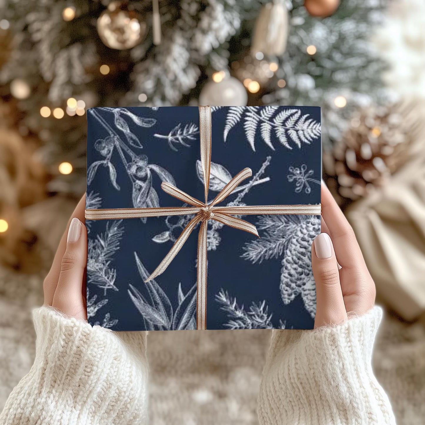 Blue Christmas Toile Holiday Gift Wrapping Papers | Christmas Toile Holiday Gift Wrap