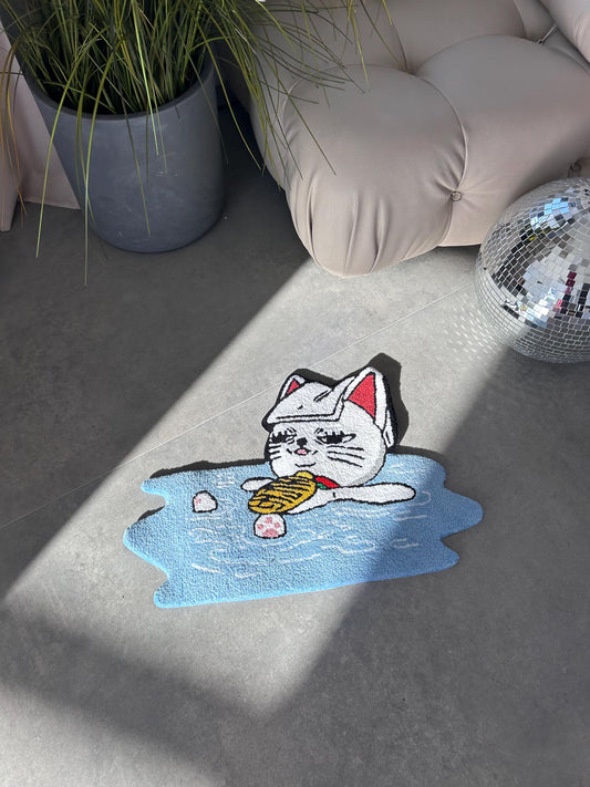 Handmade Anime Cat Rug, Custom carpet, Cozy Home Decor