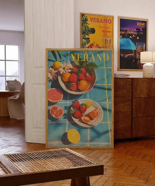 Vintage Verano Poster Print for Kitchen Summer Beach House Poster Retro Wall Art Psychedelic Trippy Illustration