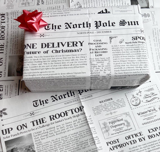 The North Pole Newspaper Gift Wrap Sheets from Santa on Christmas Eco-friendly PLASTIC FREE wrapping paper