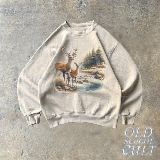 Retro Deer Wilderness 90s Sweatshirt, Nineties Vintage Buck And Doe Deer Outfit, Boho Unisex Crewneck Sweatshirt, Deer Lovers Sweater,Hoodie